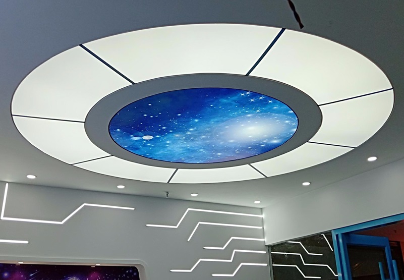 Custom-shaped LED light sheet used for a circular illuminated ceiling